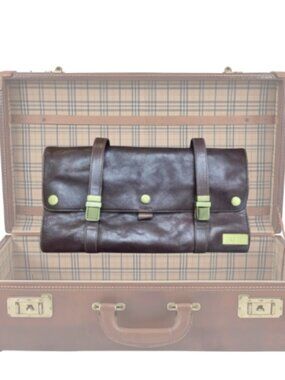 Leather and canvas excursion roll toiletry travel hanging men's accessory bag